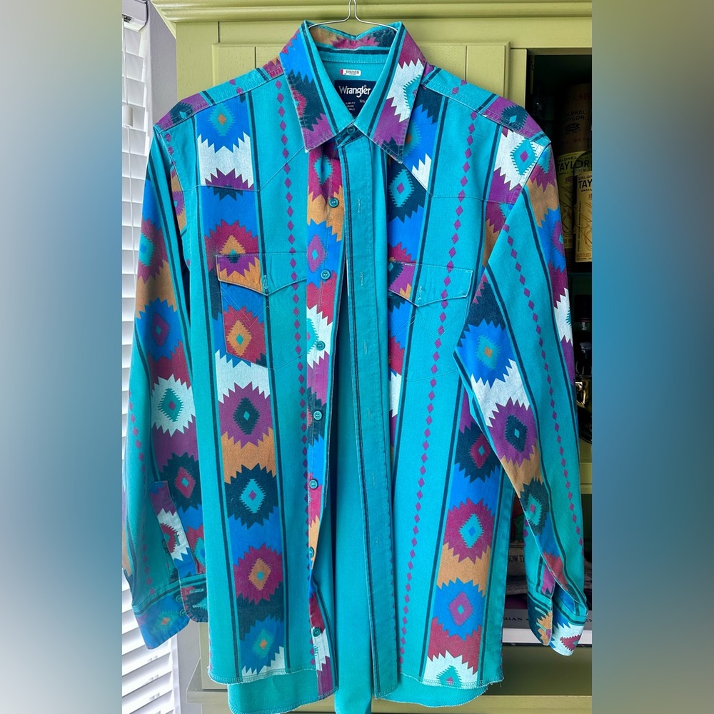 Vintage Wrangler Turquoise and Purple Geometric Shirt
